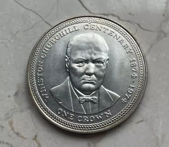 1974 Isle of Man IOM 1 One Crown - Winston Churchill - Silver Uncirculated