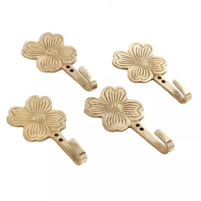 3 Pcs Vintage Hanging Hooks Heavy Duty Golden Coat Rack Brass Wall Flower Hooks