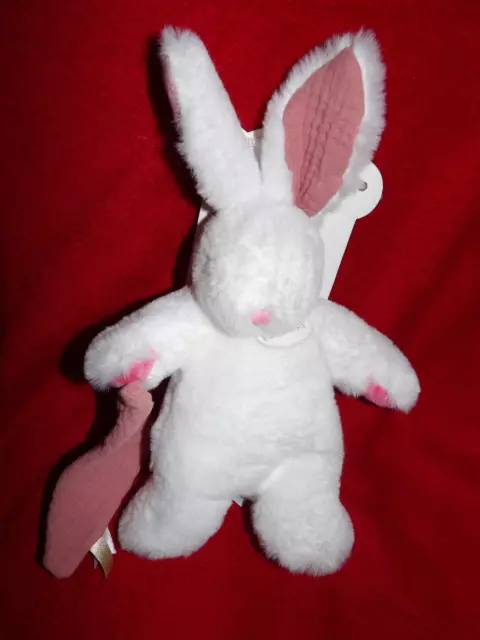 Doudou Peluche Babynat Lapin Blanc Mouchoir Rose Litchi Neuf