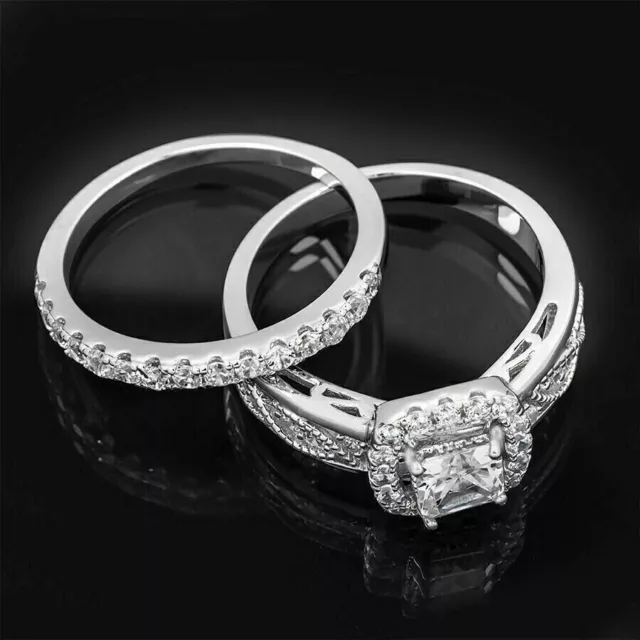 Anello nuziale da sposa con diamante simulato taglio cuscino da 1,9 ct, set... 2