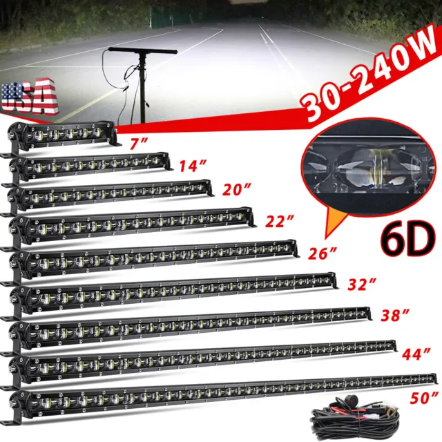 6D Slim Led Light Bar 8" 14" 20" 26" 32" 38" 44" 50"inch Flood Spot Combo ATV UT
