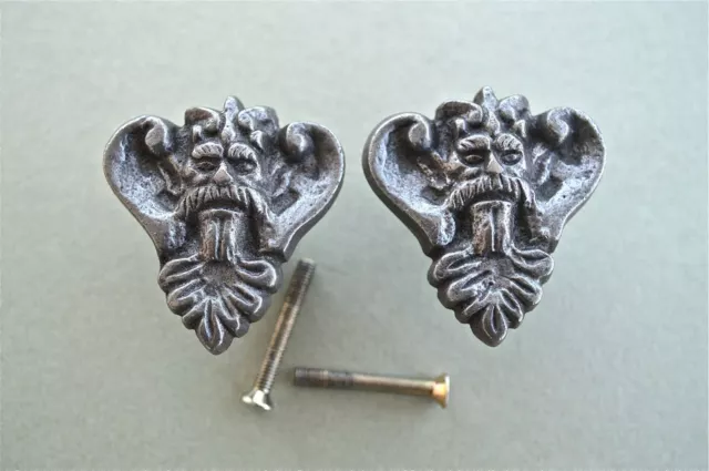 Pair Of Antique Style King Head Cast Iron Furniture Knob Drawer Door Handle Wh44