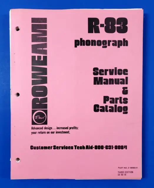 Rowe R-83 Service Manual and Parts Catalog 1978 Phonograph Jukebox
