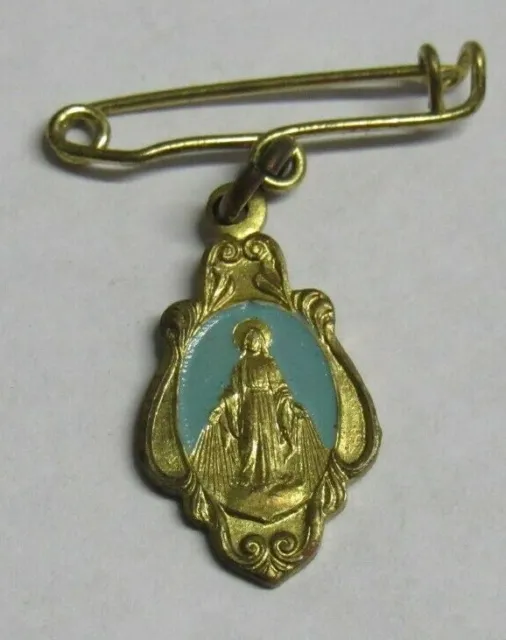 Alfiler Vintage Católico Jesús Esmaltado Azul sobre Oro Italia