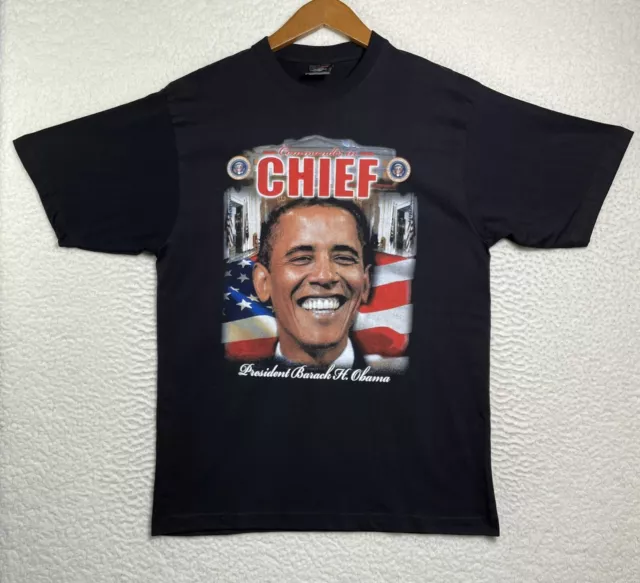 Vintage Y2K CH Gold Series Barack Obama Chief Rap Tee T Shirt Size L President