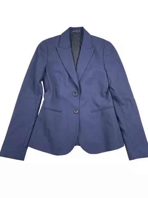 Theory Women's Blue 2 Button Long Sleeve Wool Stretch Blazer Jacket Size 00