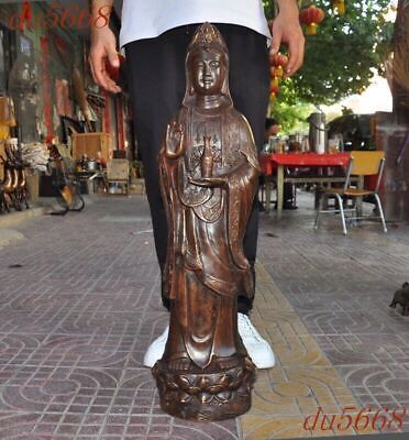29.8"old Chinese Buddhism temple bronze Kwan-Yin GuanYin goddess Buddha statue