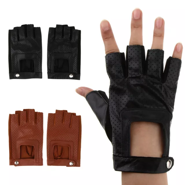 Lederhandschuhe Herren Damen fingerlos Halbfinger Handschuhe für Fahren