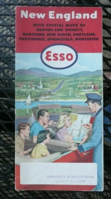 1954 New England road map Esso oil Hartford New Haven