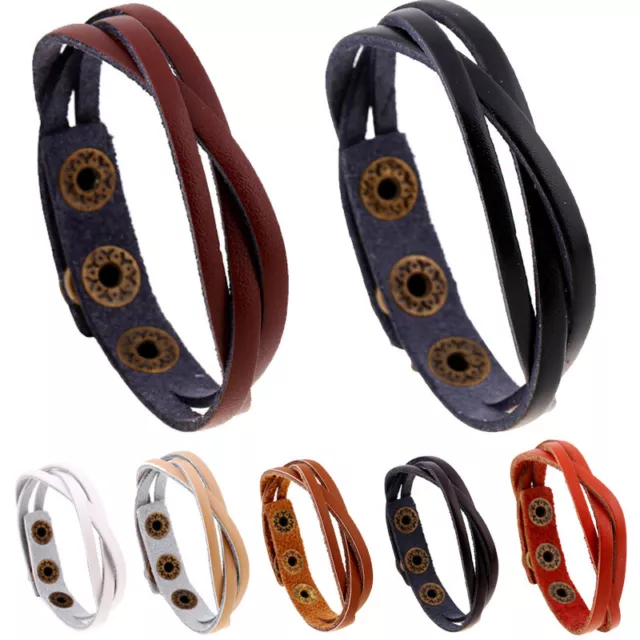 Men Women Leather Braided Surfer Wristband Bracelet Bangle Wrap UK Seller