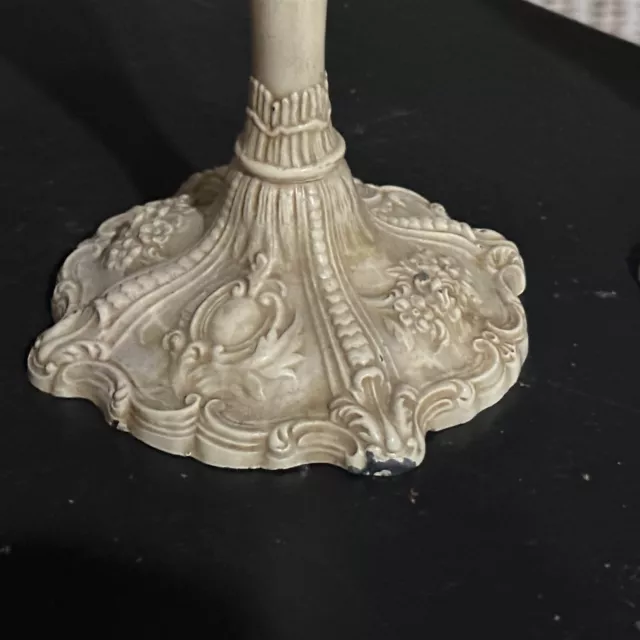Vintage Candleholder Candle Holder Pair Spelter Pot Metal Painted Distressed 3