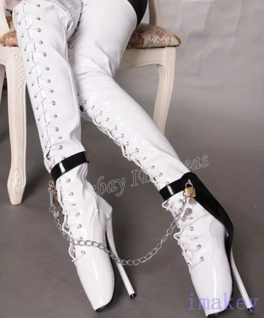 Lady's SM Nightclub Dance Over Knee High Boots Ballet Lace Up High Heel Shoes