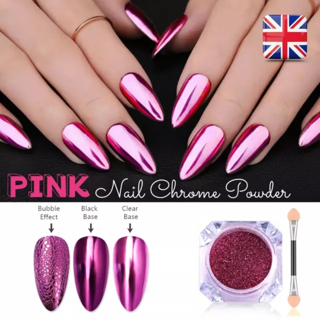 MIRROR CHROME NAIL POWDER COLOURS UNICORN ROSE GOLD BLUE PINK RED EFFECT  PIGMENT 