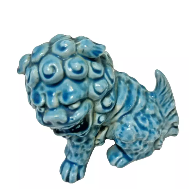 Vintage Celadon Turquoise Aqua Foo Chinese Guard Dog Figurine 3 x 4"