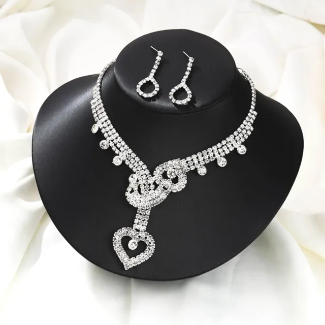 Silver Earring and Necklace Set Wedding Bridal Sparkle Diamante Rhinestone Bling