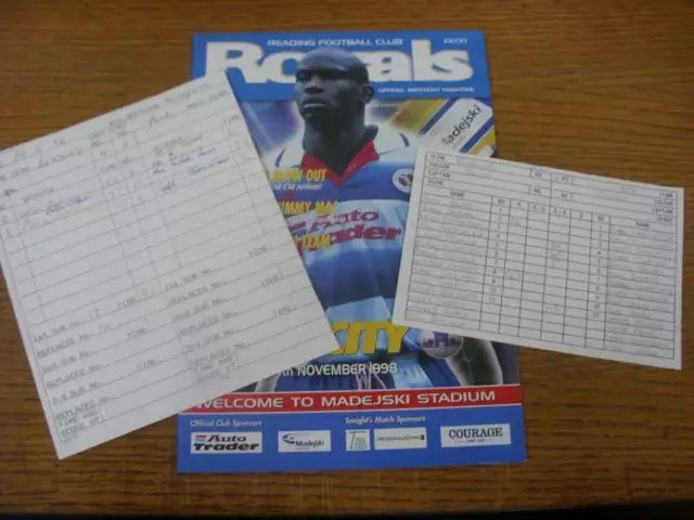 04/11/1998 Referee Programme: Reading v York City  - The personal handwritten ma