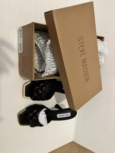 Steve Madden Nahla Black Quilted Faux Leather Women Sandals Size 6. Brand new