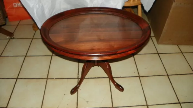 Oval Solid Walnut Carved Coffee Table with Serving Tray  (BM) (CT48)