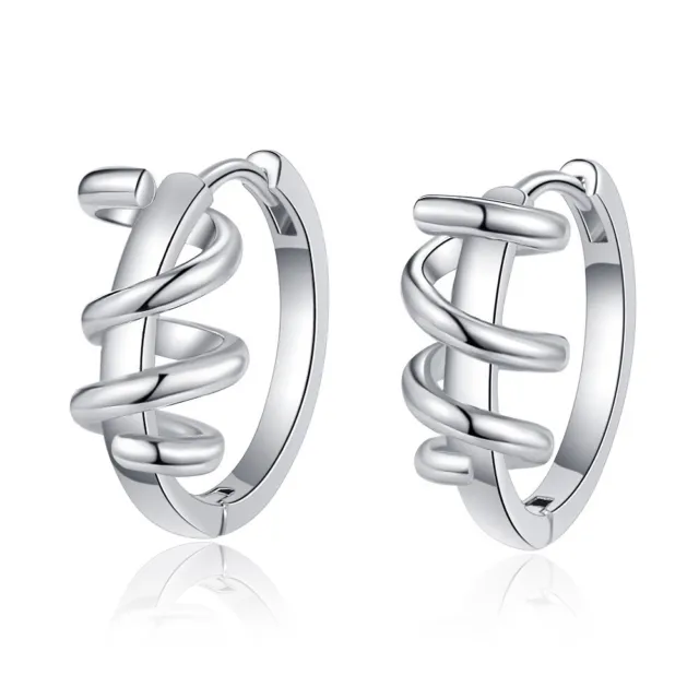 925 Sterling Silver Hoop Huggie Earrings Spiral Ear Buckle Women Fashion Jewelry