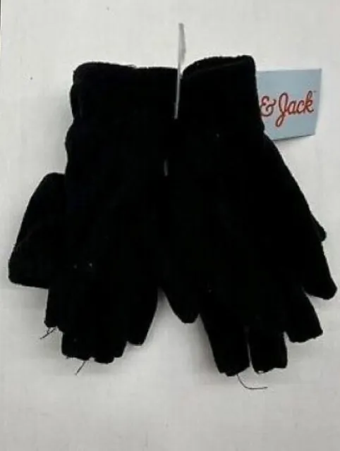 Cat & Jack Black Fleece Flip Top Gloves Girl or Boy size 8-16 - Set of Two- New
