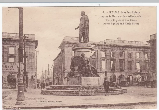 Postcard WWI REIMS Royal Square and Cérès Street, After German Retreat FRANCE