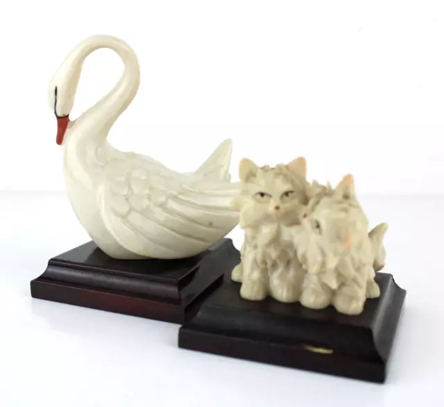 Coppia di Statuine Gatti e Cigno in Porcellana Vintage Soprammobile Collezione