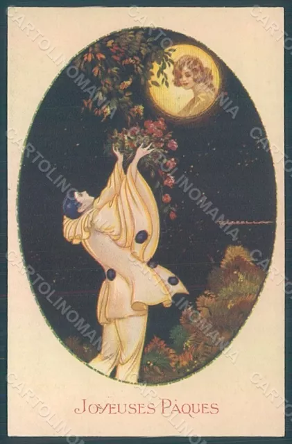 Artist Signed Corbella Pierrot Easter Lady Degami serie 668 postcard HR2762
