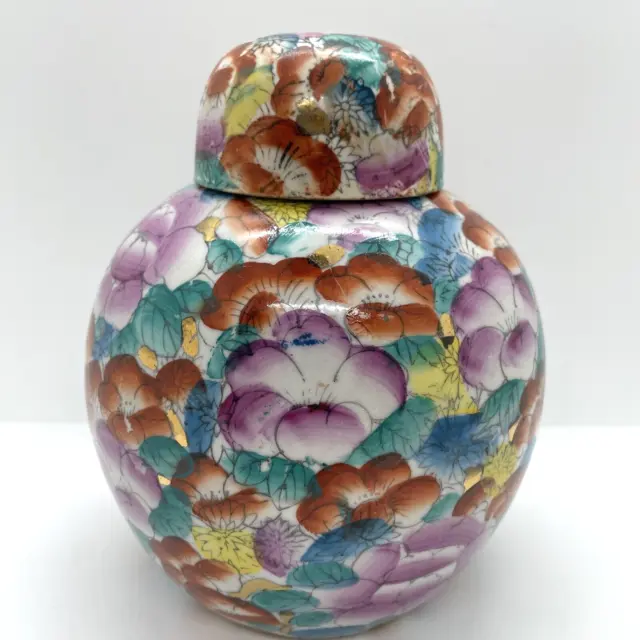 Chinesische orientalische Keramik Blumen Ingwer Glas Urne Topf Ornament Sammler Dekor 5