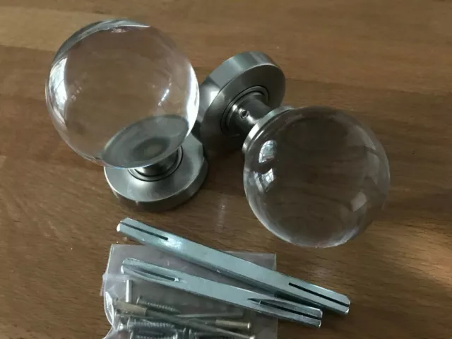 Clear Glass Ball Mortice Knob with a Satin Nickel Rose BNIB