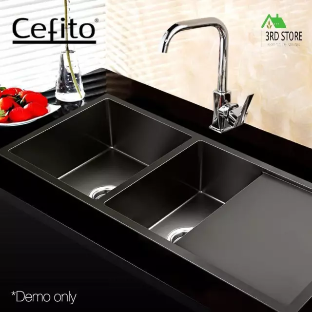 Cefito Stainless Steel Kitchen Sink Under/Topmount Laundry Double Bowl 100X45CM