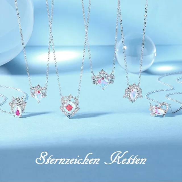 S925 Silber Stempel Sternzeichen Halskette Anhänger Kette Silberkette Kristalle