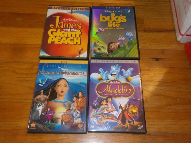 Pocahontas 1 & 2/ A Bugs LIfe/ Aladdin 2-disc/ James and the Giant Peach DVD LOT