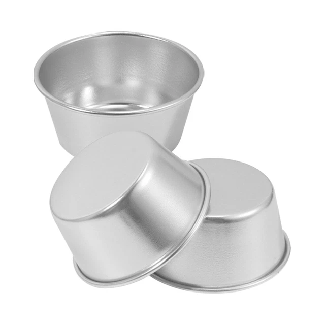 3 piezas tazas redondas de pudín plateadas para pastel de acero de alto carbono
