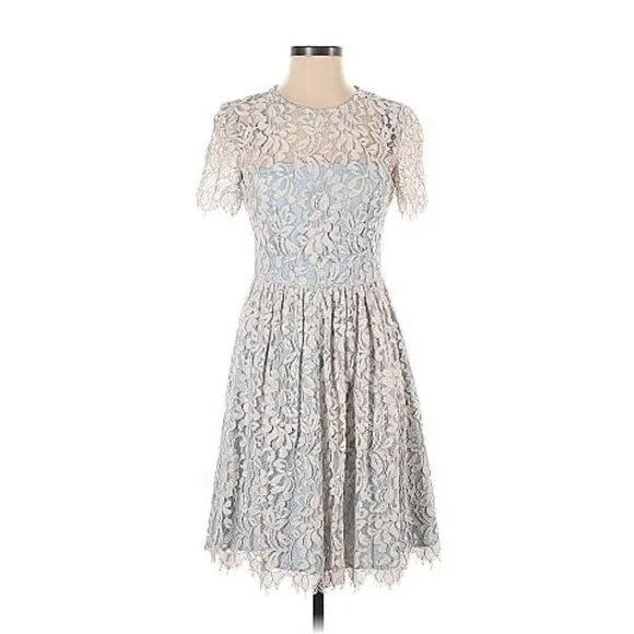 Eliza J Fit & Flare Light Blue Tan Lace Overlay Dress size 10