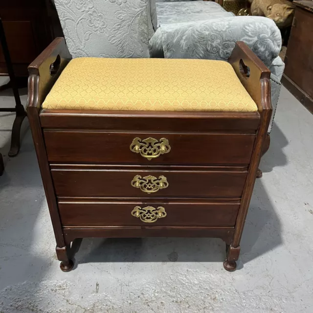 Antique Vintage Piano Stool Seat Music Sheet  Storage Drawers