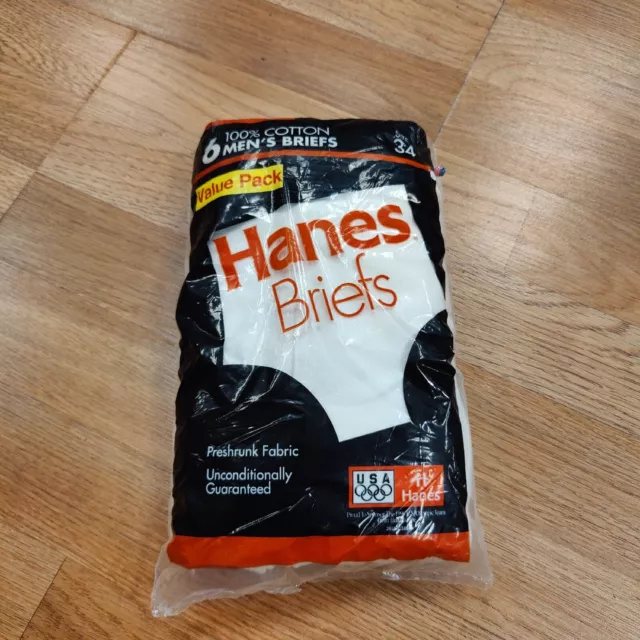 Vintage HANES 6 Pack Mens White Briefs Underwear NOS Size 34 1990s 90s Deadstock