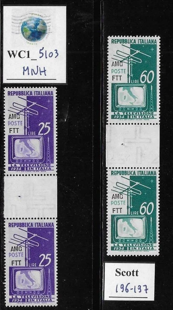 WC1_5103. TRIESTE FTT. Gutter pairs 1954 START TV SERVICE set. Scott 196-197.MNH