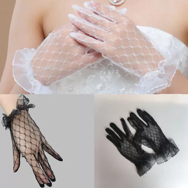 Women Short Lace Floral Fingerless Gloves Gothic Party Bride Wedding Mittens UK