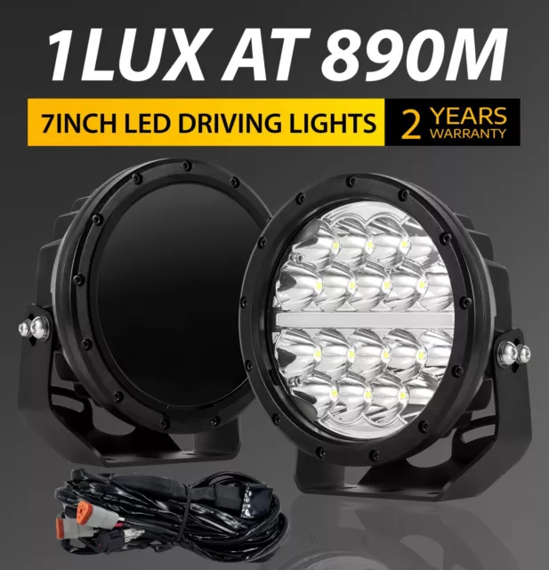 Pair 7 inch LED Driving Lights with DRL Spot Beam OffRoad Truck 4x4 SUV Work UTE