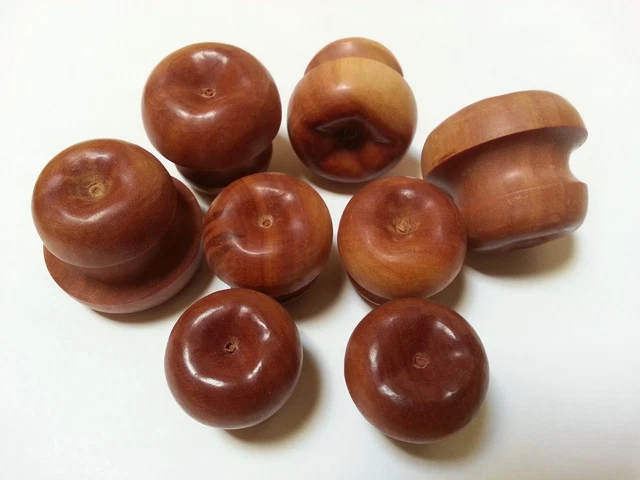 Pair Organic Hand Carved 3D Apple Sawo Wood Ear Plugs Tunnel Extreme Heavy Gauge