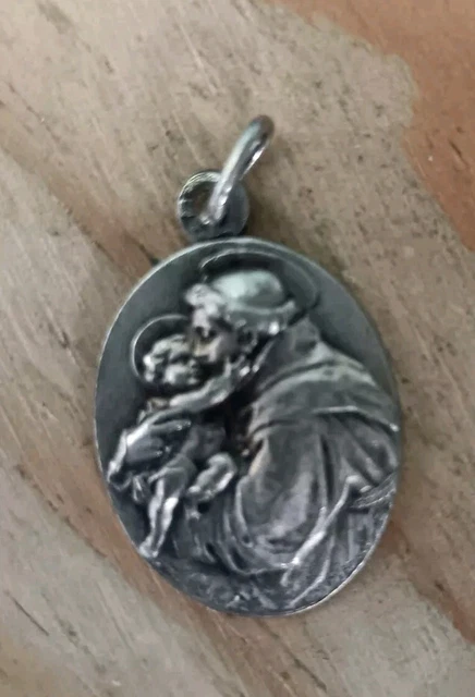 Médaille Saint Antoine De Padoue Avec Enfant Jésus - Chaîne Incluse 52 Cm - Laiton Argenté
