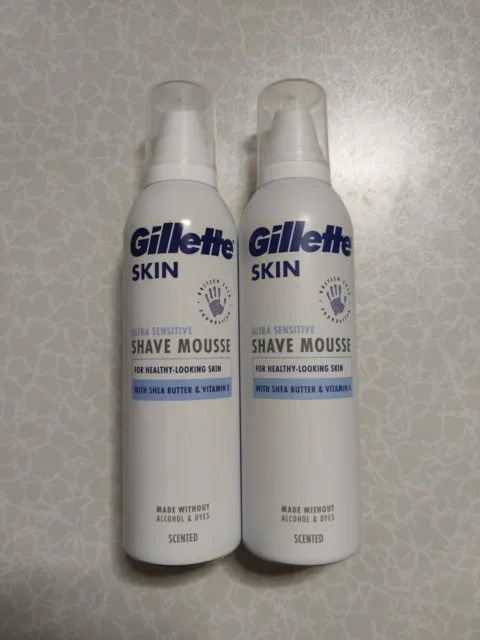 2 X Gillette Shave Mantequilla de Karité y Espuma de Vitamina E 240 ml Piel Ultra Sensible