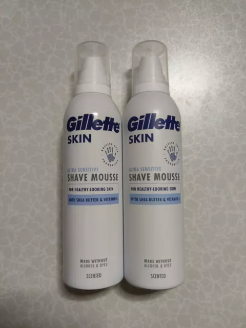 2x Manteca de karité y espuma de vitamina E para afeitar Gillette 2x240 ml piel ultra sensible