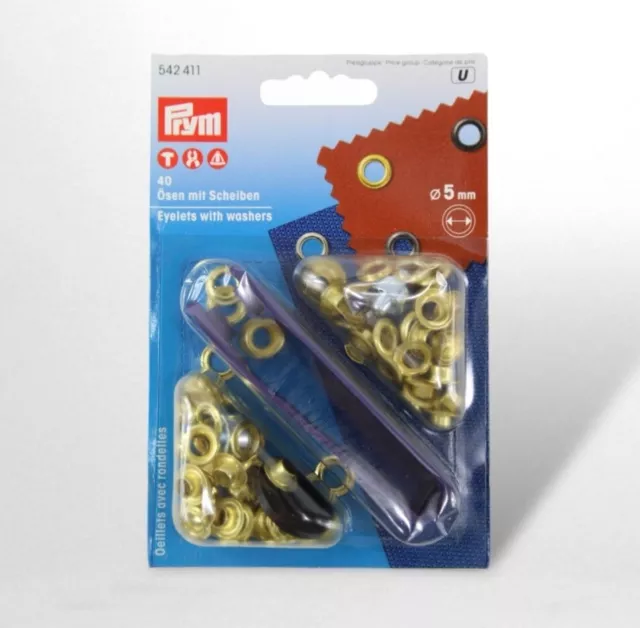 Prym 40 Ösen mit Scheiben Ø5mm, goldfarbig (542411); 1 Stück