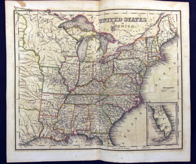 1837 Antique Map of The United States of America Tanner's Drawn by J. Drayton
