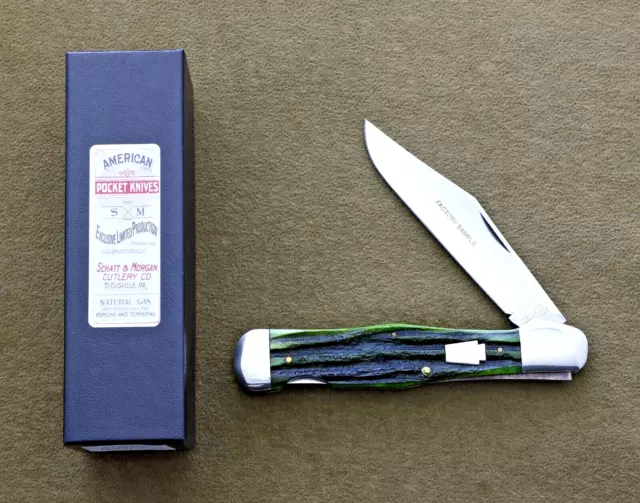 Schatt & Morgan. Factory Sample. # 2 S&M coke bottle knife. Green CSB.
