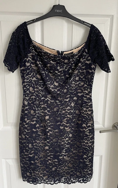 BEAUTIFUL WAREHOUSE SPOTLIGHT Navy Eyelash Lace Dress 10 / sml 12 14.00 -  PicClick UK