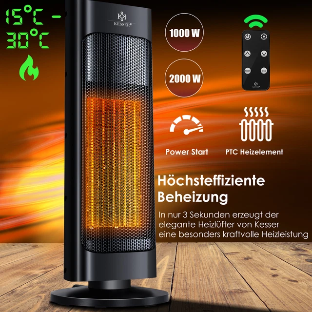 RETOURE Heizlüfter Standheizstrahler Keramik Heizstrahler Fernbedienung 2000W 2
