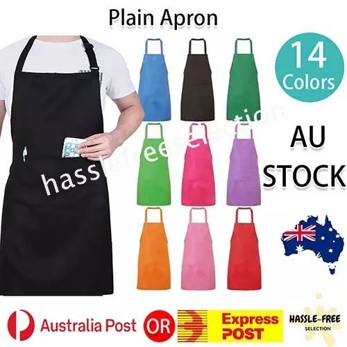 Plain Apron Kitchen Cooking Chef Butcher Washable Bib Waiter Pocket Craft Cafe