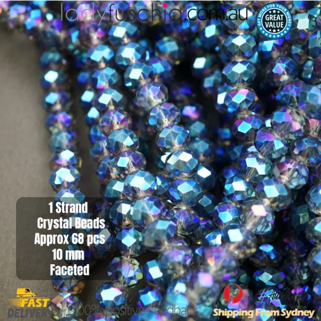 1 Strand 10mm Blue Pink Rondelle Faceted Crystal Beads Multiple Colour 65 PCs